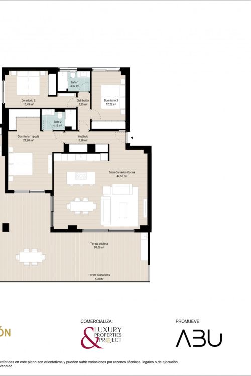 3 dormitorios y amplia terraza con vistas al mar